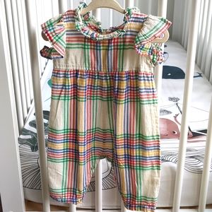 Pink Chicken Cream Plaid Flutter Sleeve Romper for Summer Sz 3-6M
